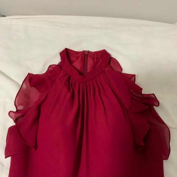 Chiffon dress with A-line scoop tea-length with cascading ruffles - Picture 4 of 8